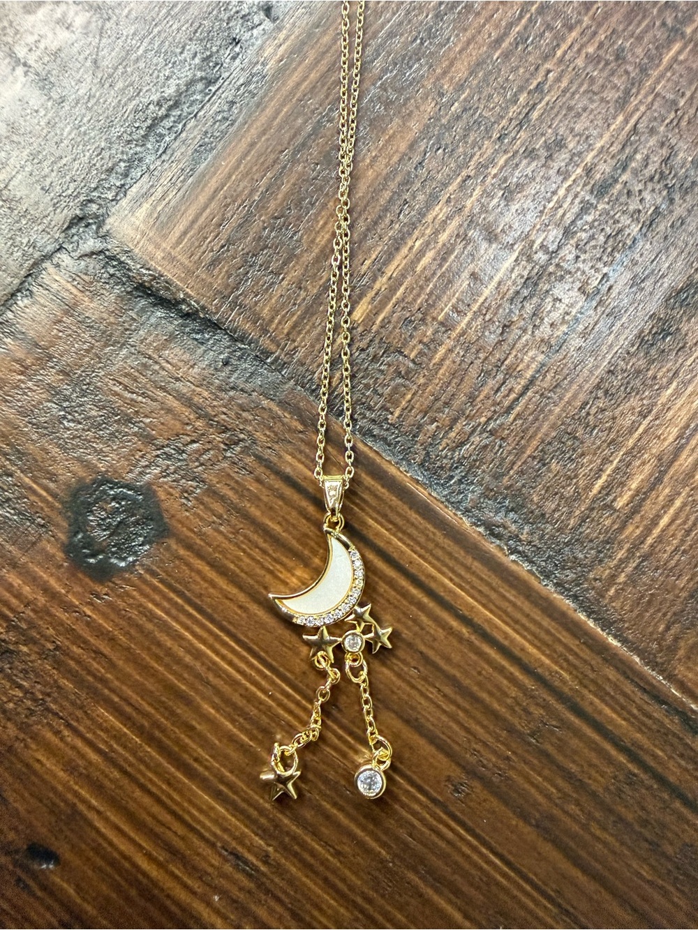 Adina Eden Gold Moon & Star Dangle Pendant Necklace